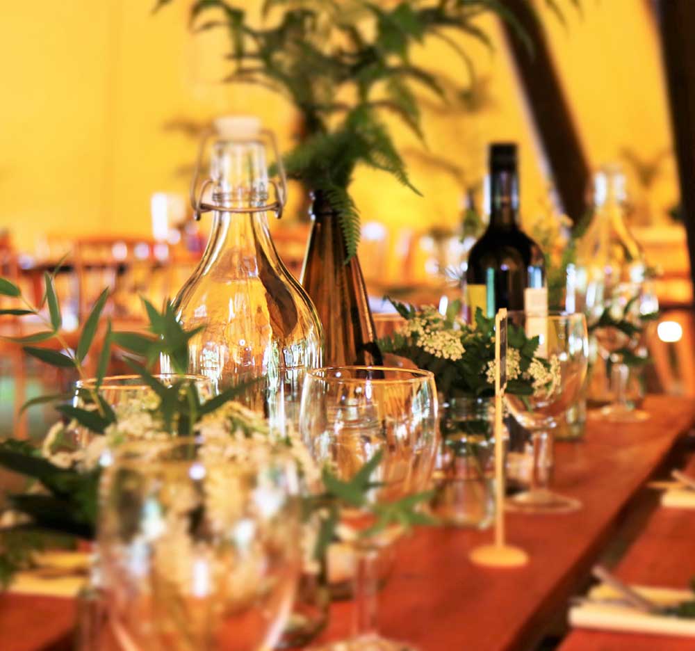 events table with glasses.